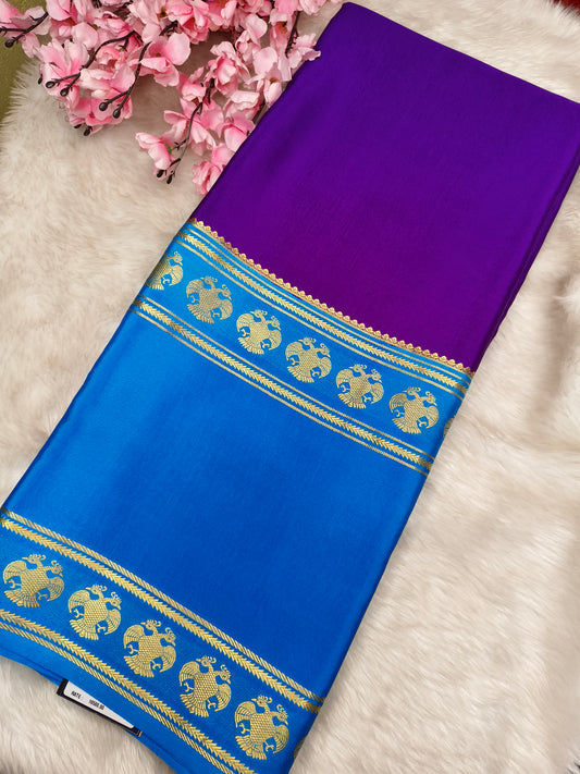 Purple with blue pure crepe silk saree