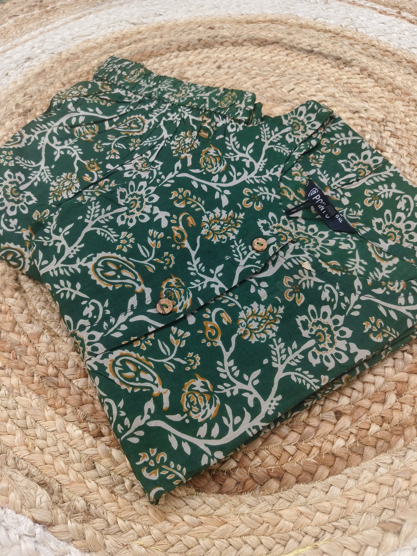 Deep Forest Green Elegant Printed Cotton Kurta Set