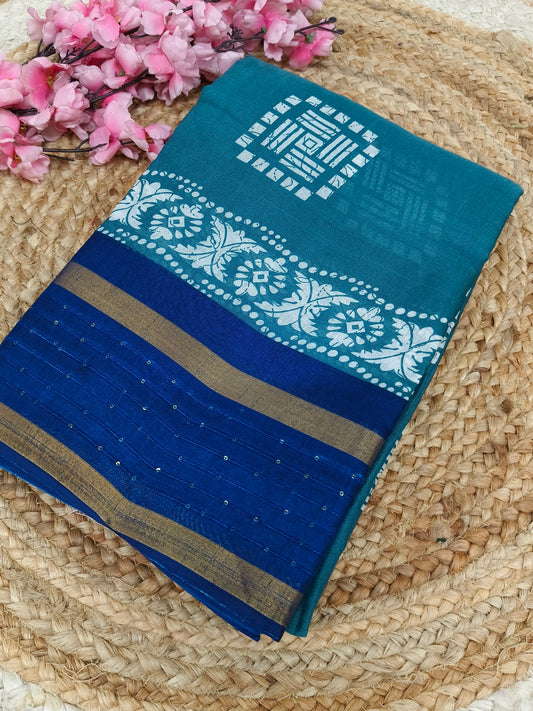Blue with royal blue sequence saree