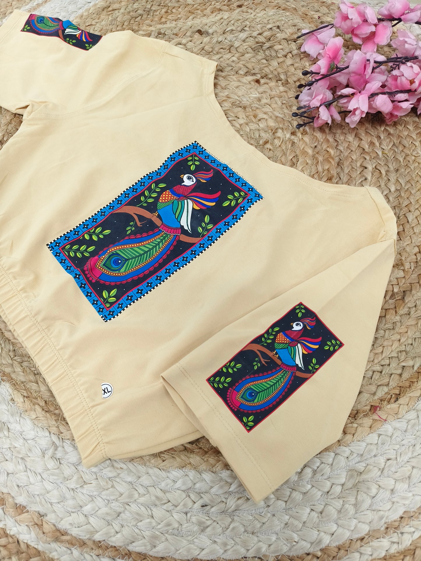 Cream Stretchable blouse with unique printed design