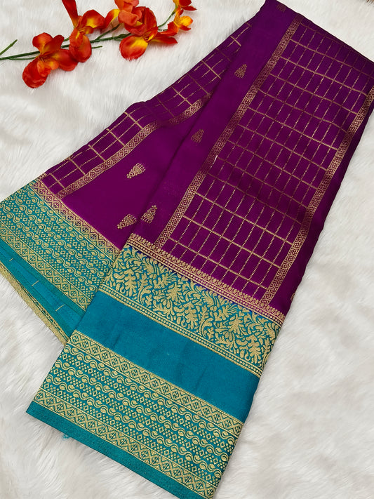 Wine with blue silk Georgette saree