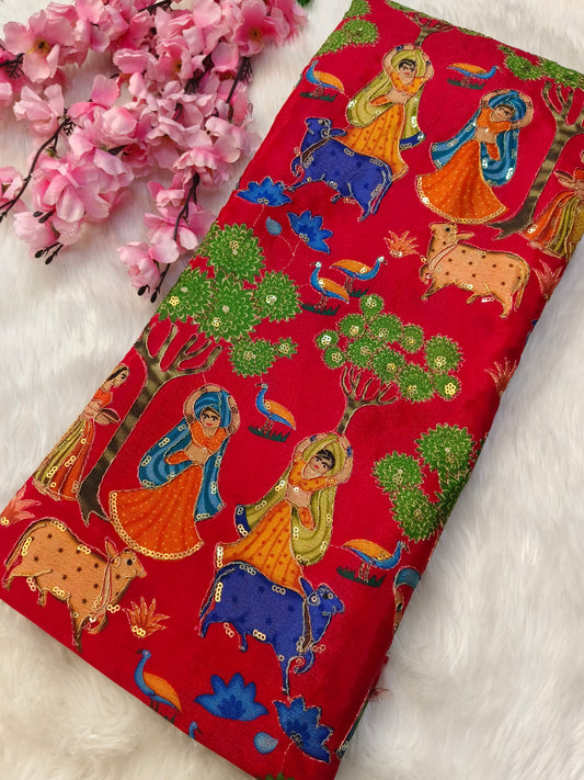 Pinkish Red Silk blouse piece