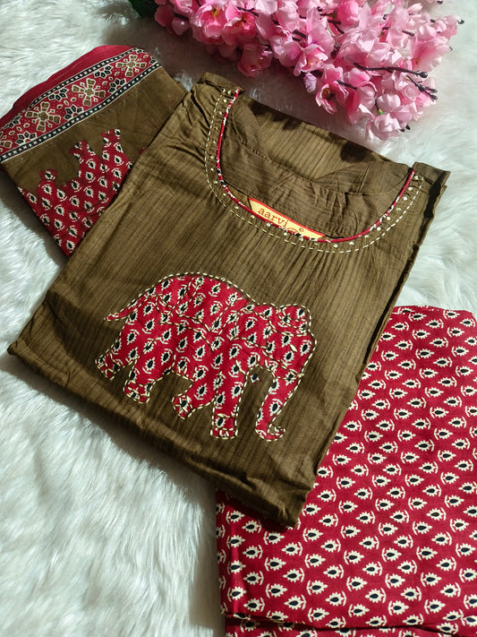 Brown with Red Aarvi pure cotton suit
