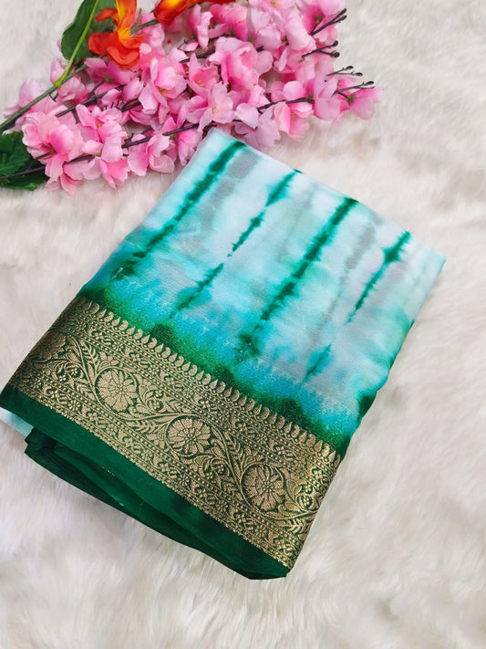 Bottle green semi Mysore crepe Georgette saree