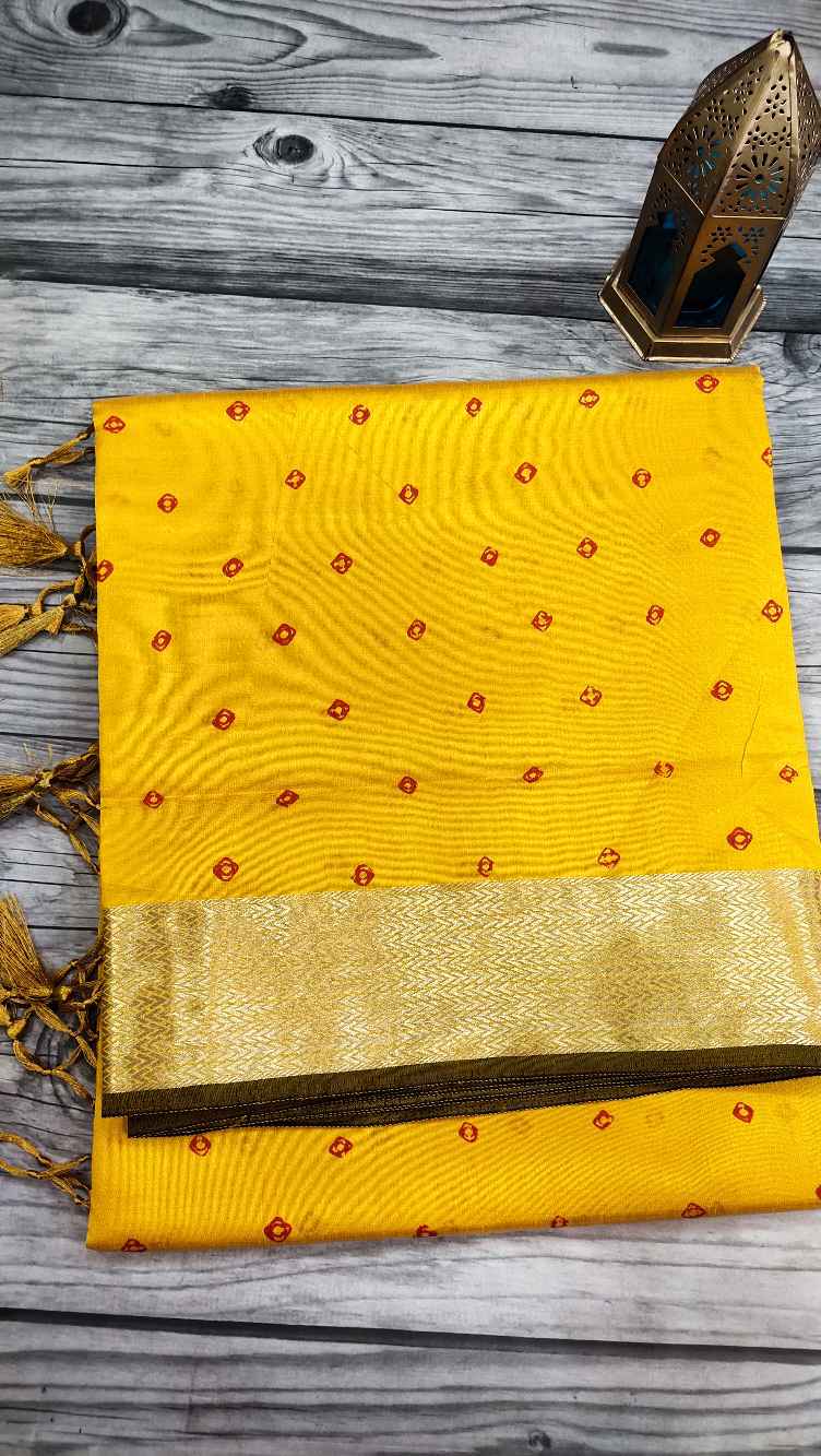 Golden yellow soft Raw Silk saree