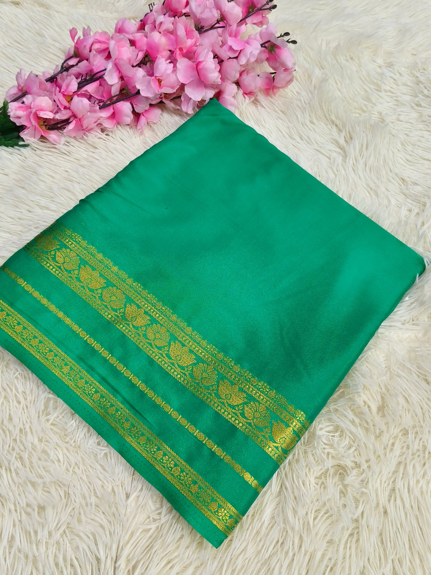 Rama Green semi Mysore crepe silk saree
