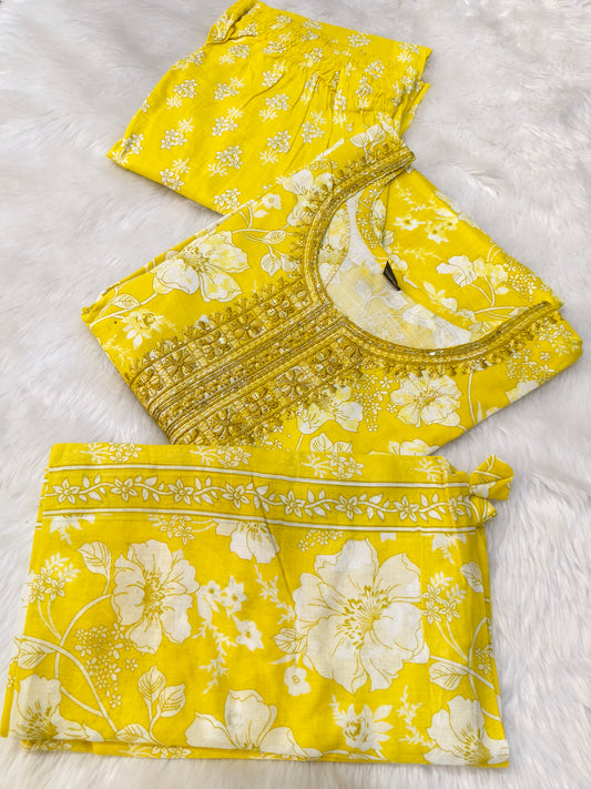 Yellow Cotton sets with duppata