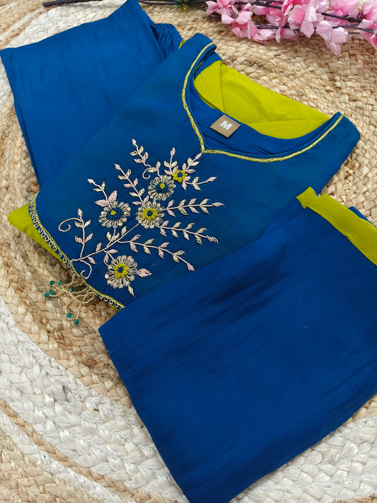 Elegant soft green with blue Malchanderi A - Line suits