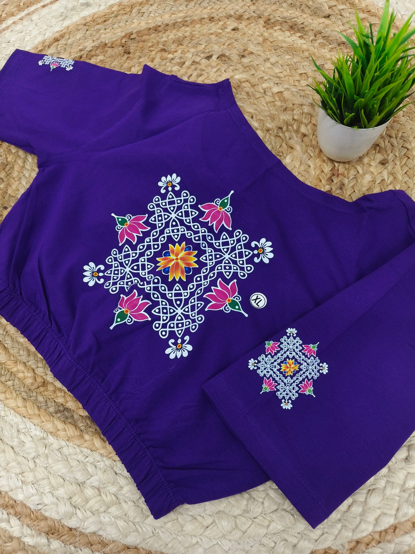 Purple Stretchable blouse with unique printed design
