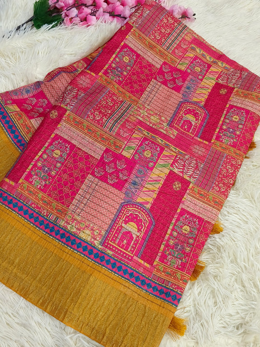 Pink heritage silk saree