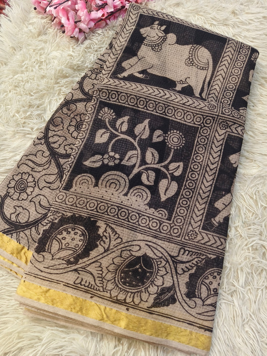 Black kota cotton Kalamkari saree