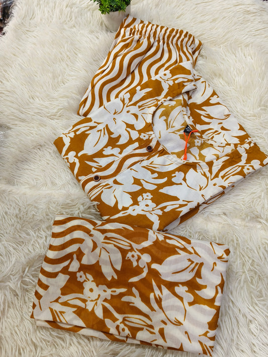 Mustard yellow with white Cotton sets with duppata