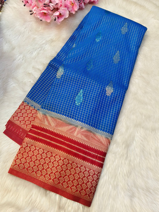 Blue with Red semi Mysore silk saree