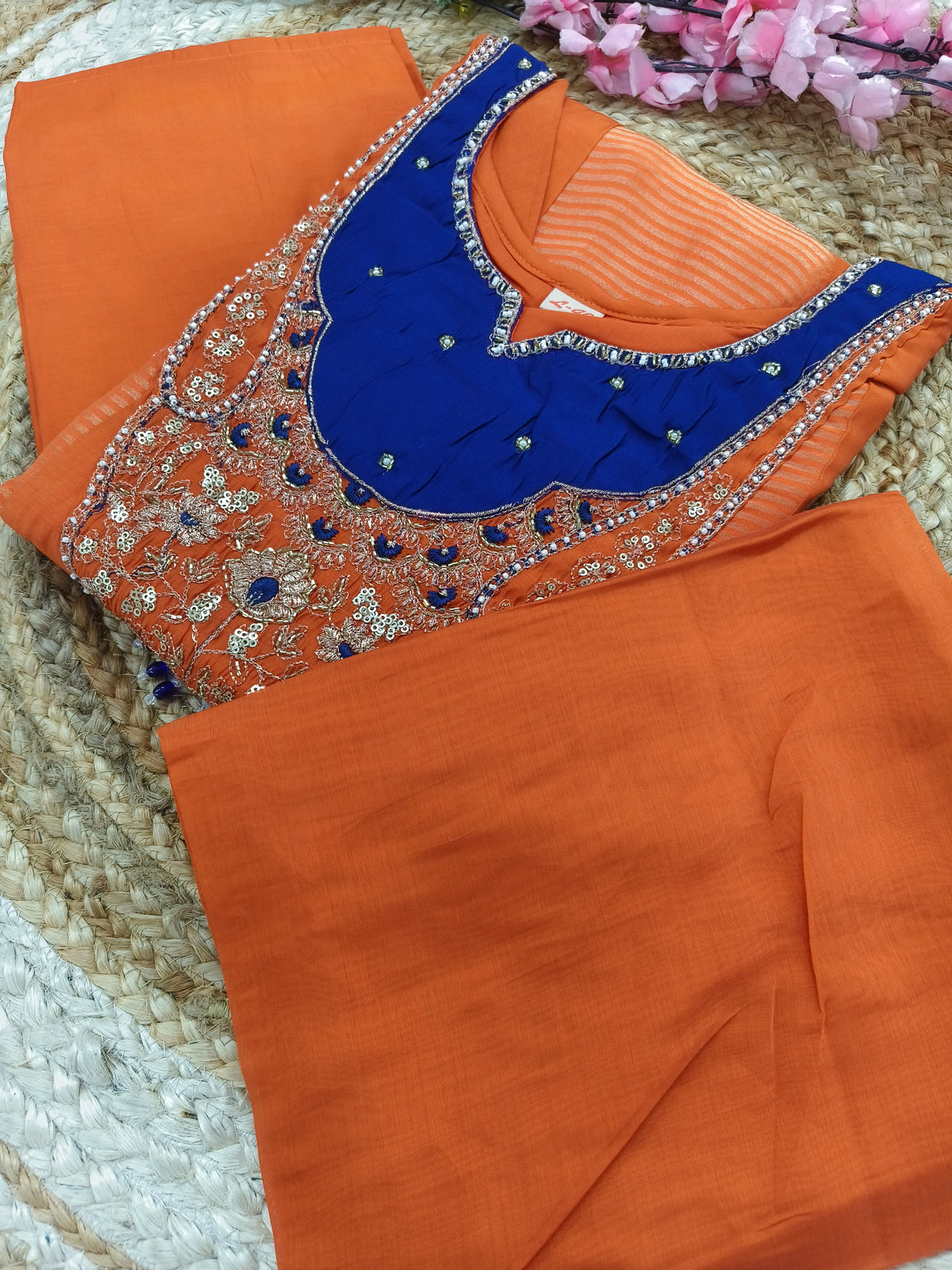 Elegant Orange Malchanderi A - Line suits