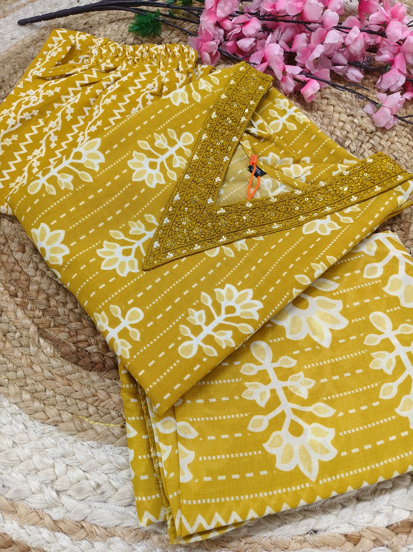 Yellow Cotton sets with duppatta