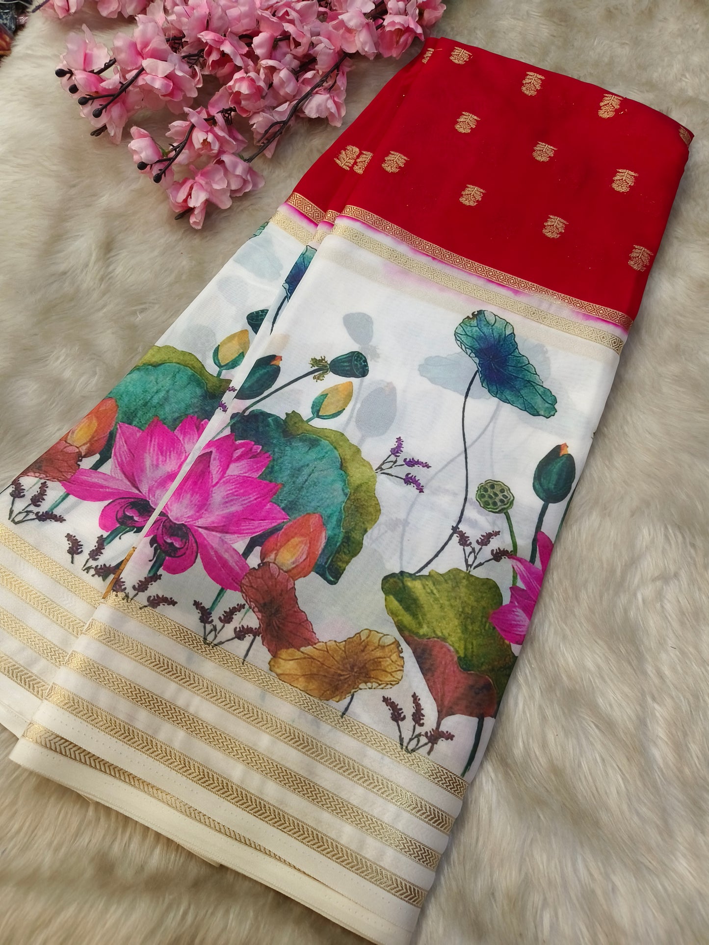 Pink With white semi Mysore crepe silk saree