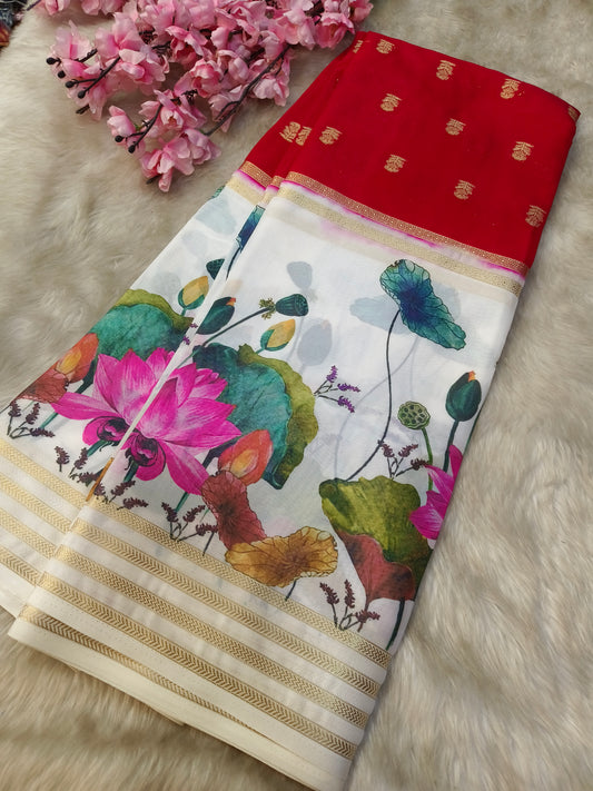 Pink With white semi Mysore crepe silk saree