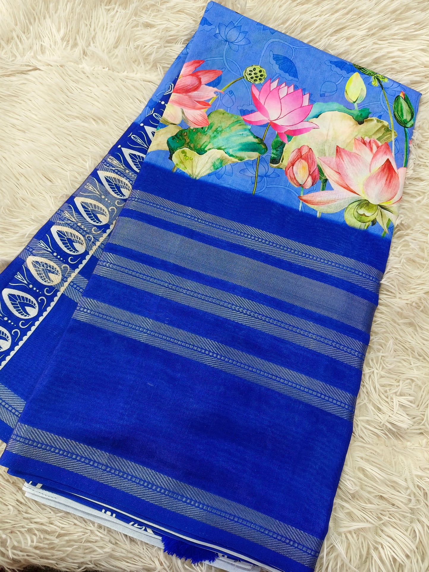 Blue Lenin silk Saree