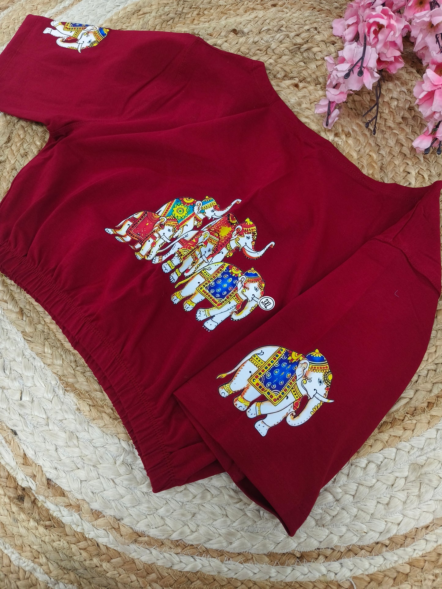 Maroon Stretchable blouse with unique printed design