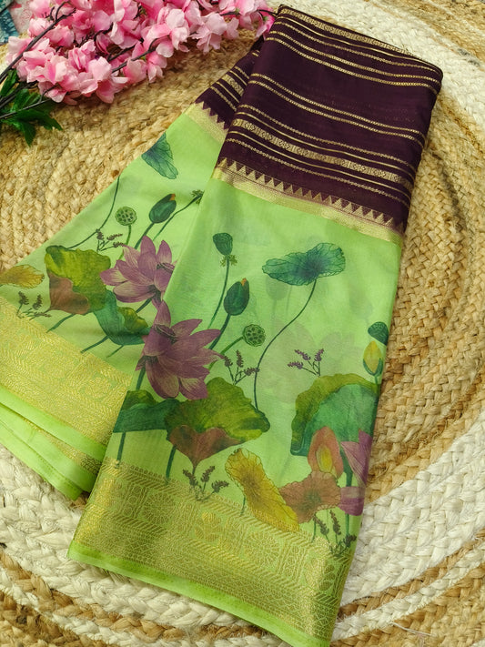 Brown With Green semi silk saree