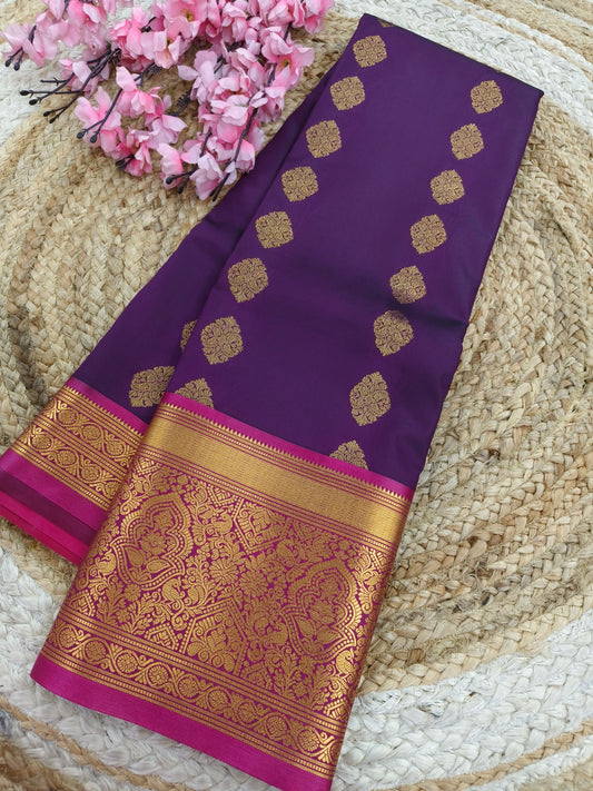 Purple with pink Elegant  soft semi kanjivaram silk saree