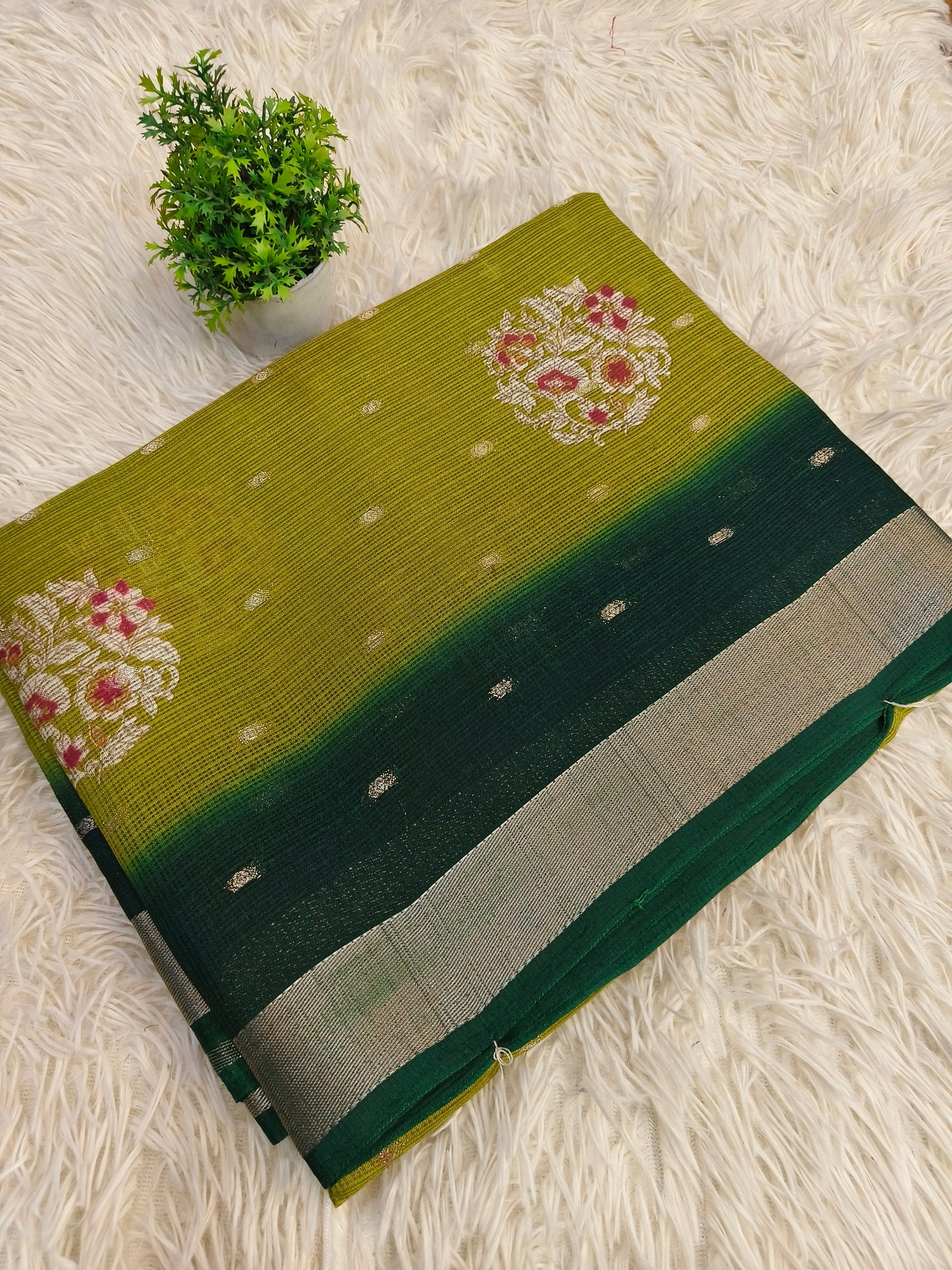 Parrot green with bottle green light weight juit Saree