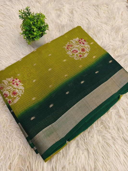 Parrot green with bottle green light weight juit Saree