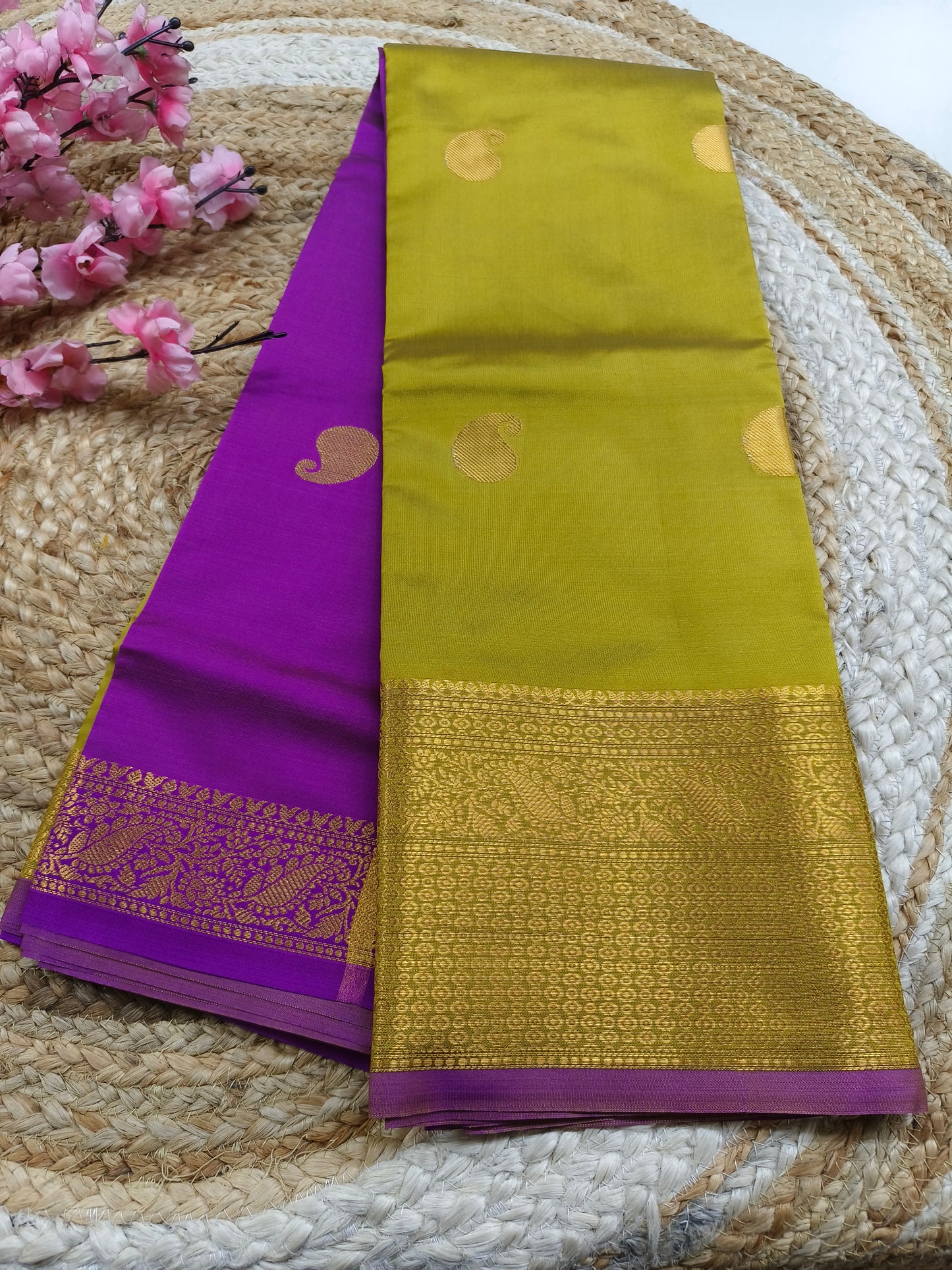 Mehandi Green Semi kanchi silk saree