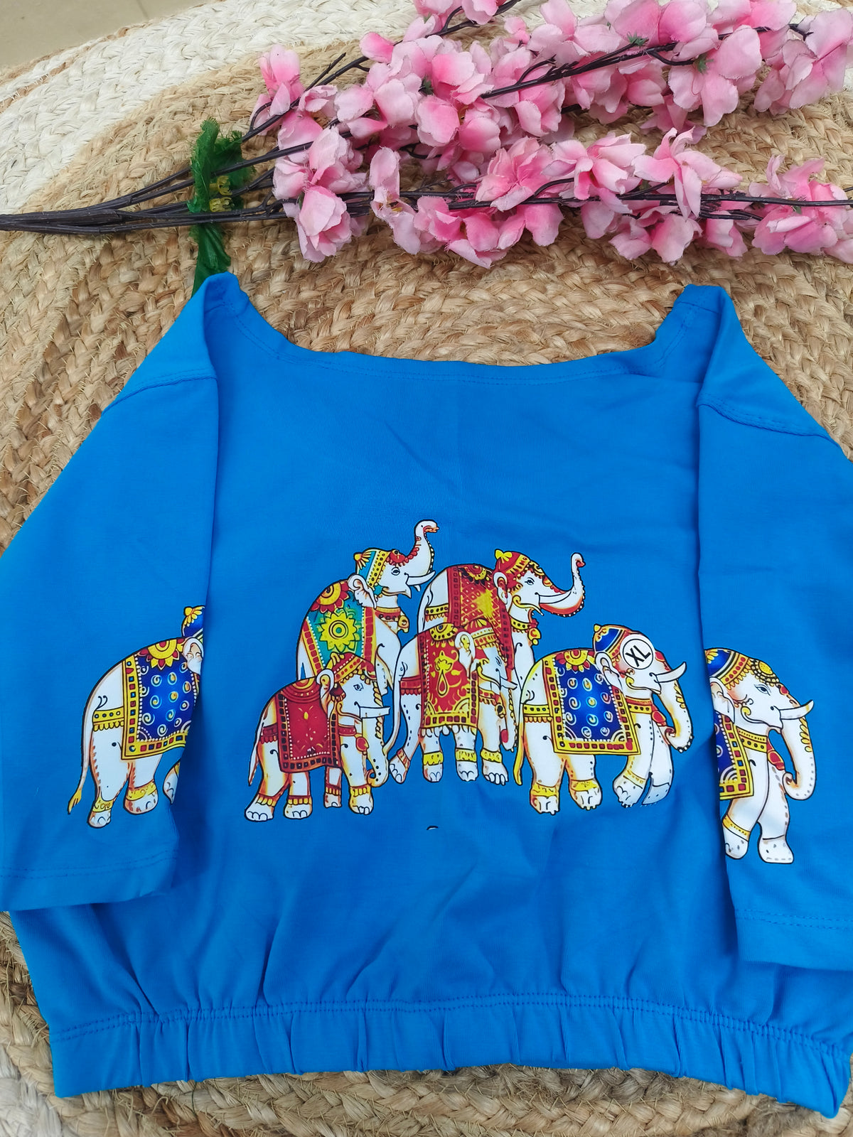 Sky Blue Stretchable blouse with unique printed design