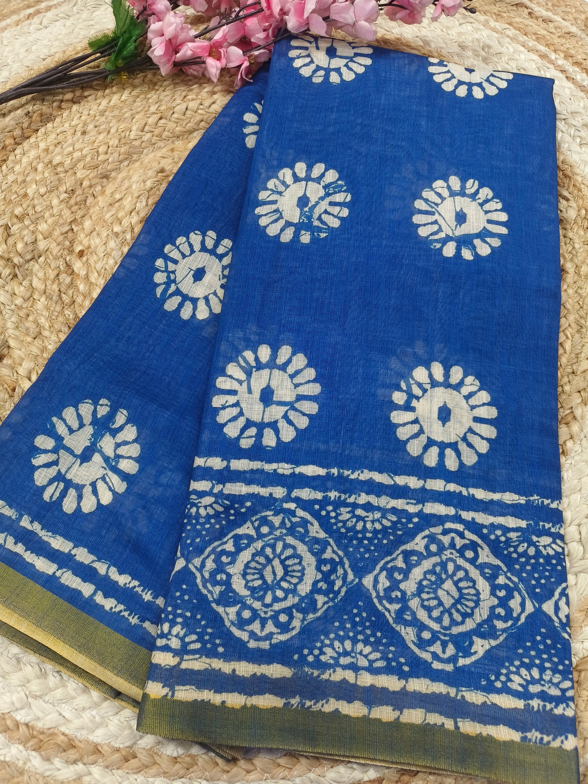 Blue colour Lenin cotton saree