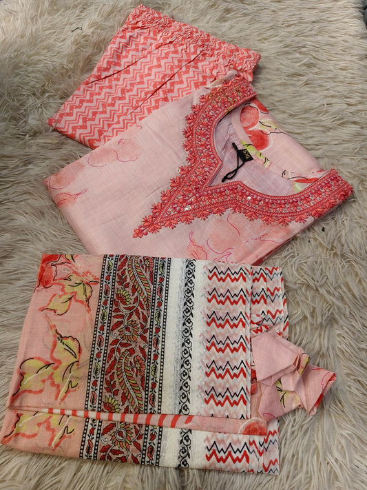 Peach Eelgent Pure cotton side cut set