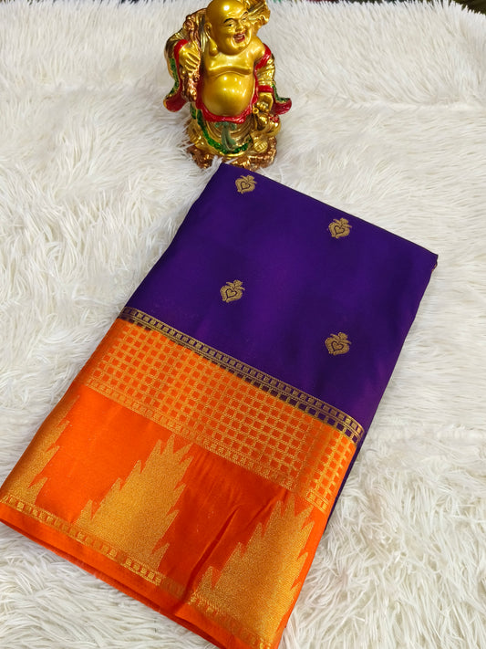 Purple With Orange semi Mysore crepe silk saree