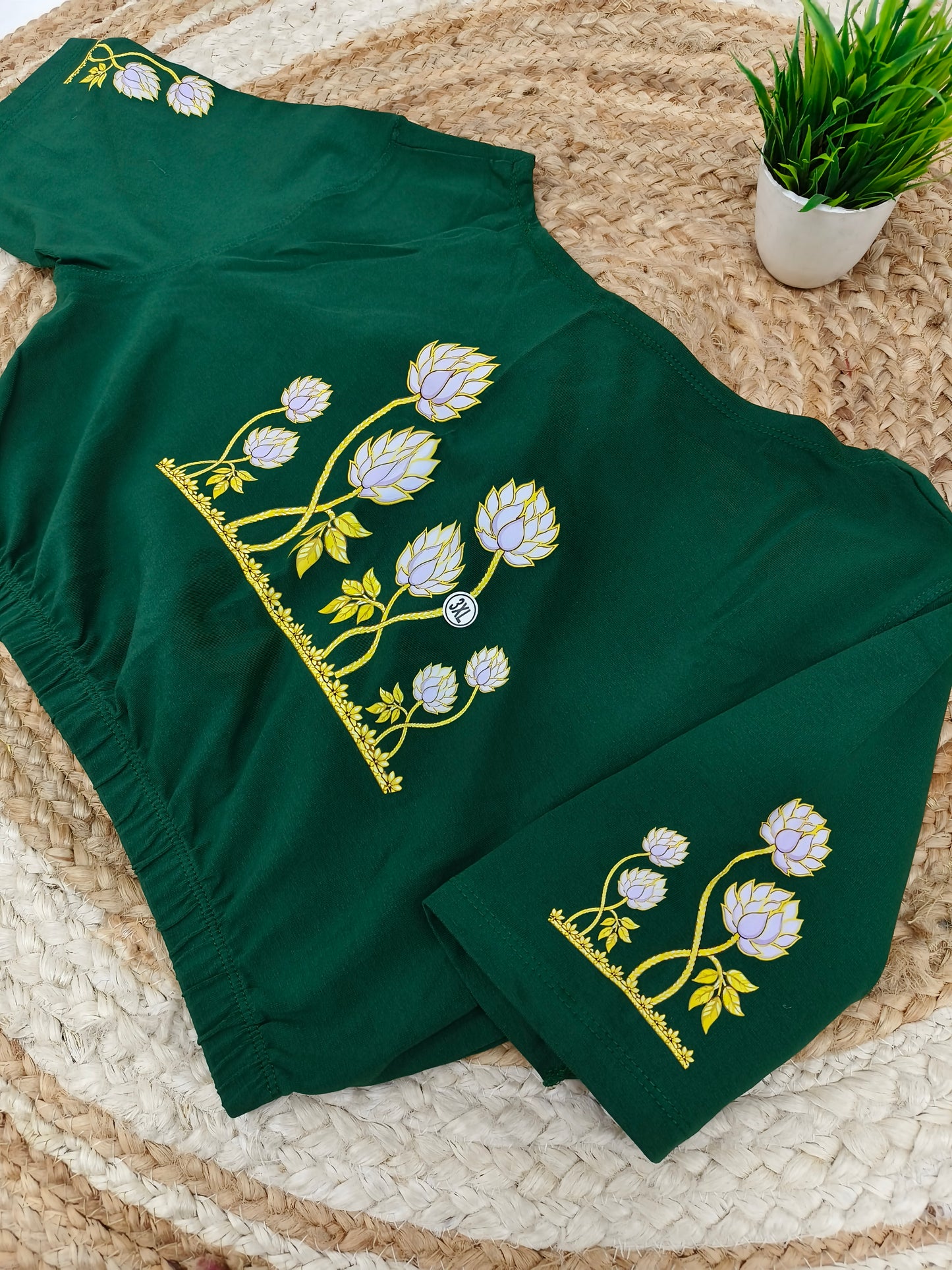 Bottle green Stretchable blouse with unique printed design