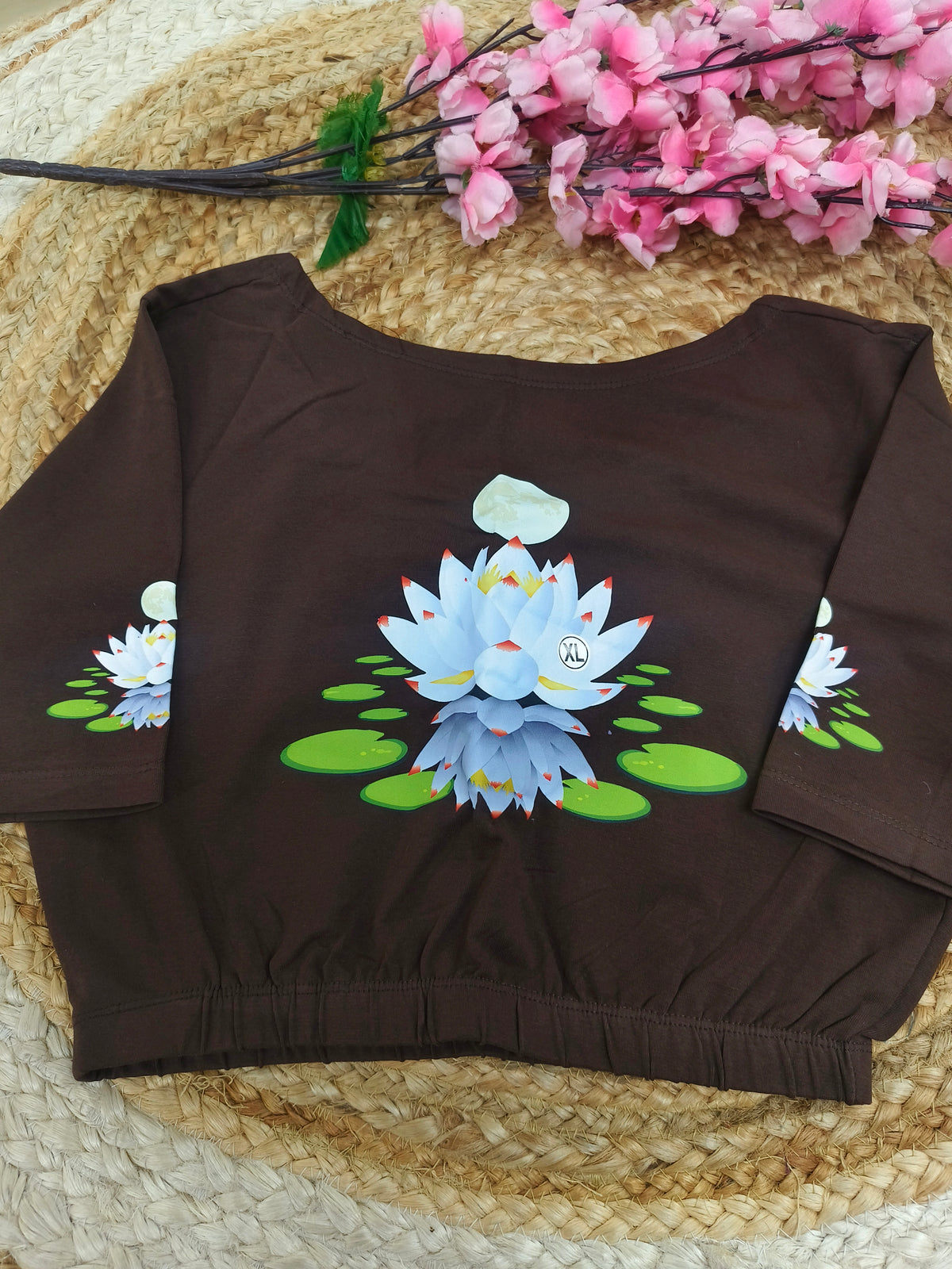 Brown Stretchable blouse with unique printed design