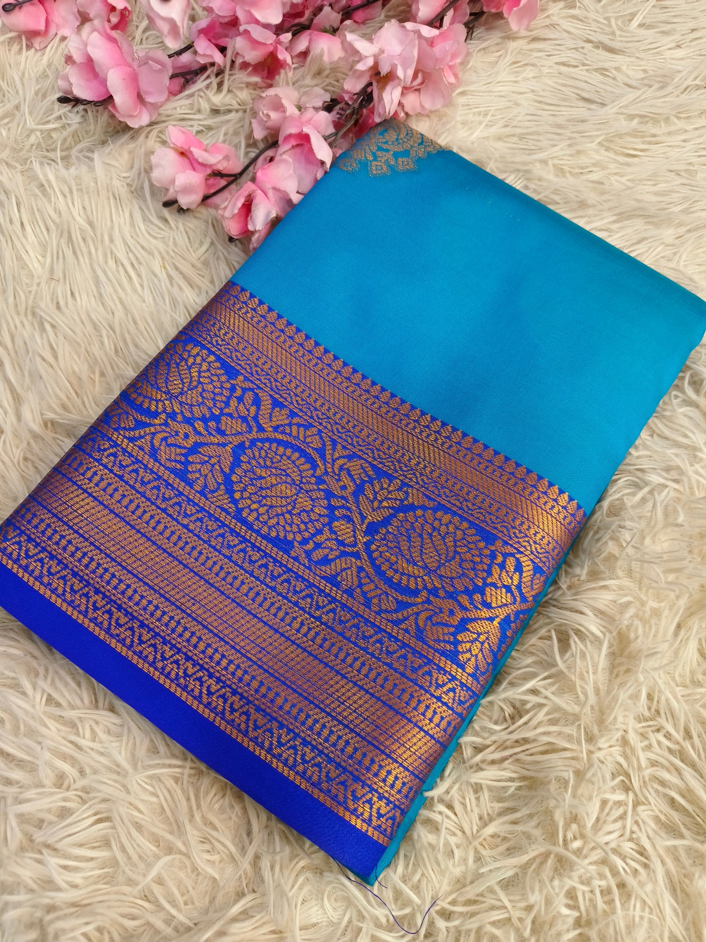 Blue Soft semi silk saree