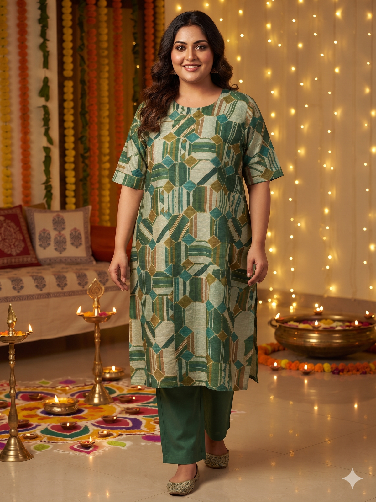 Green Rayon straight kurta
