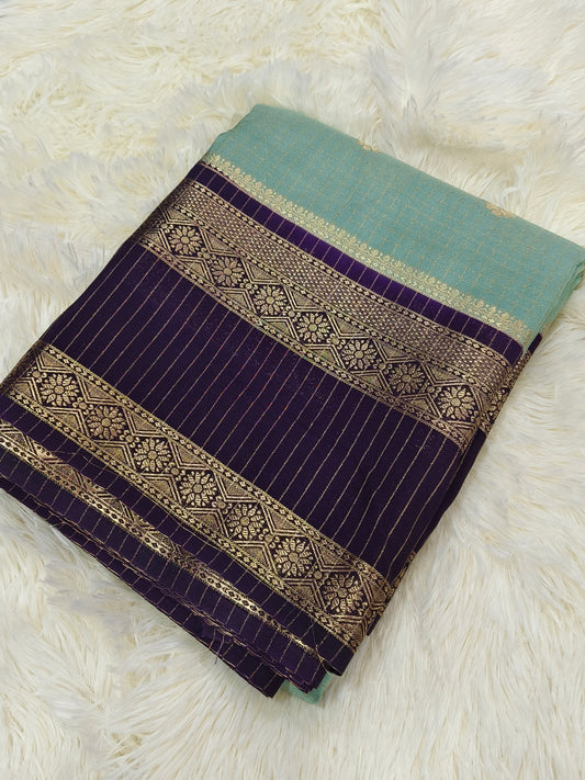 2D CHEX SEA GREEN COLOR SEMI MYSORE CREPE SILK