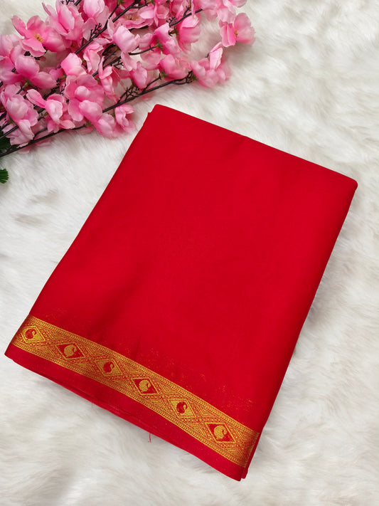 Red semi Mysore crepe silk saree