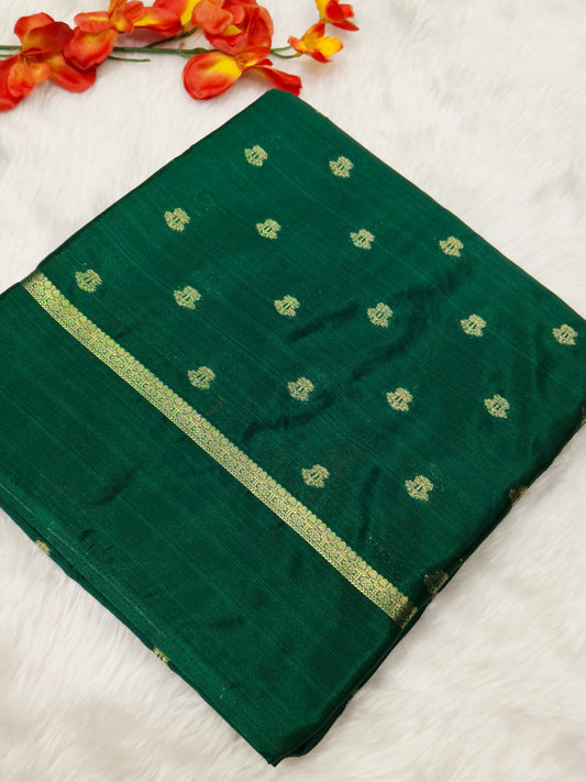 Bottle green semi silk saree