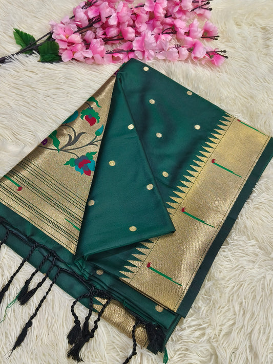 Bottle Green Paithani silk saree