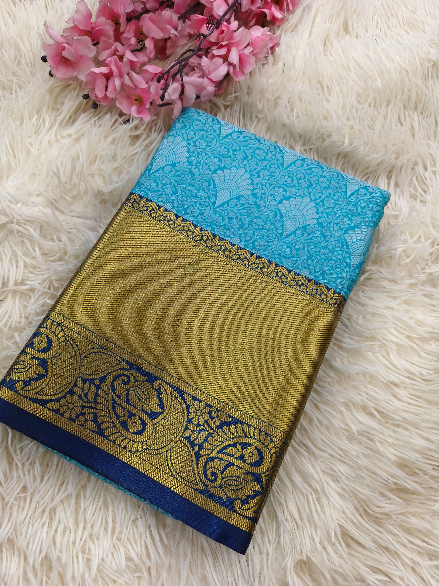 Sky blue with Navy blue soft silk saree