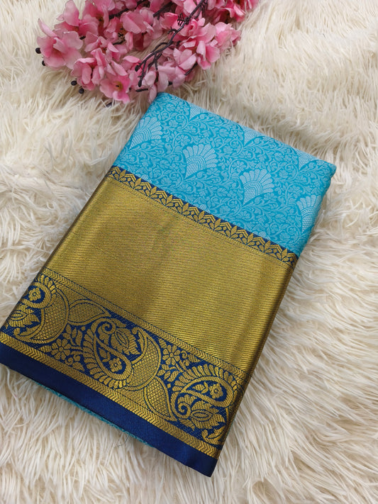 Sky blue with Navy blue soft silk saree