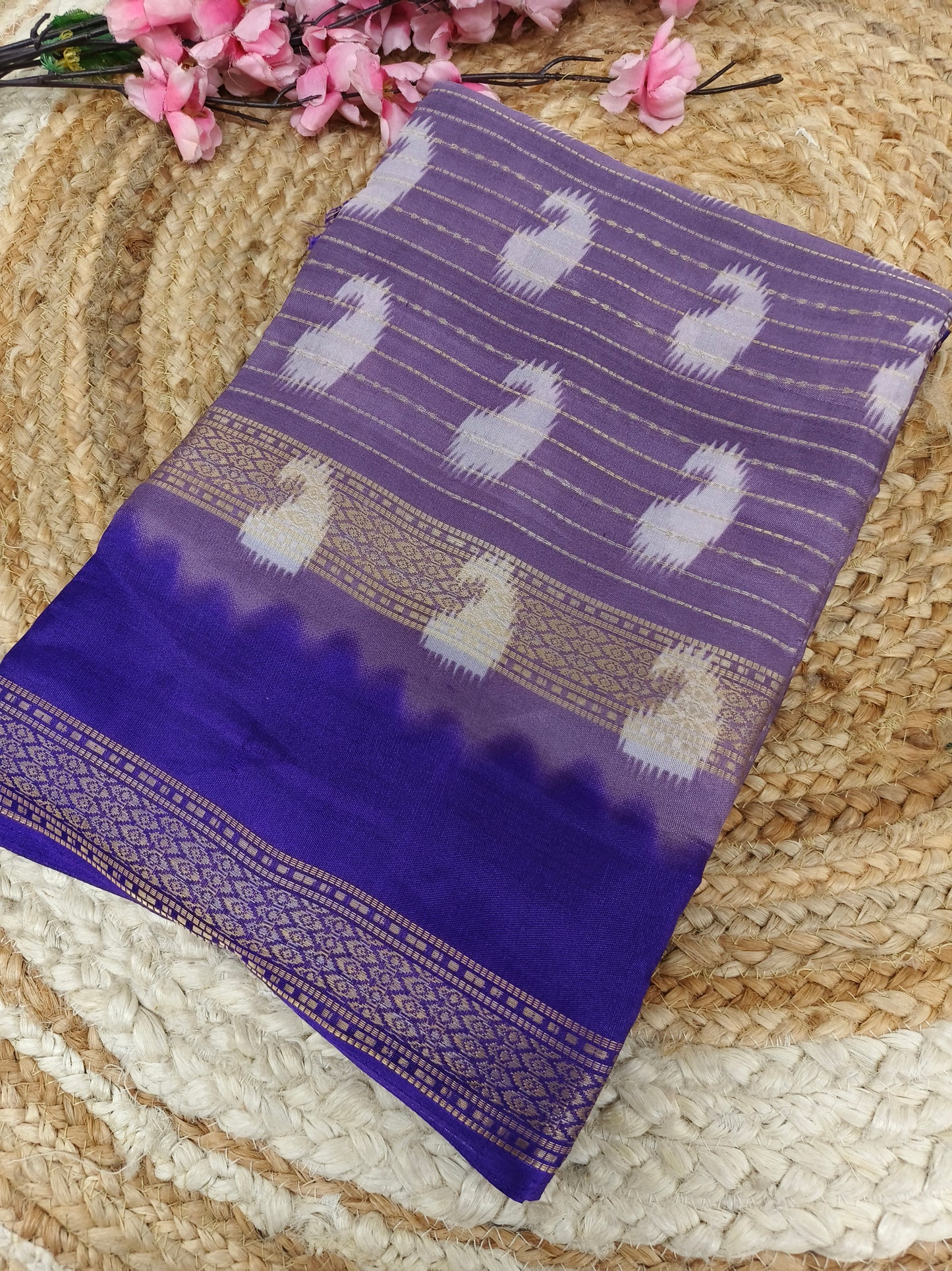 Lavender with purple  Dola silk  saree
