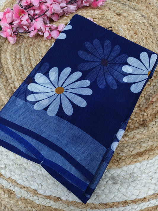 Navy blue Lenin Cotton saree