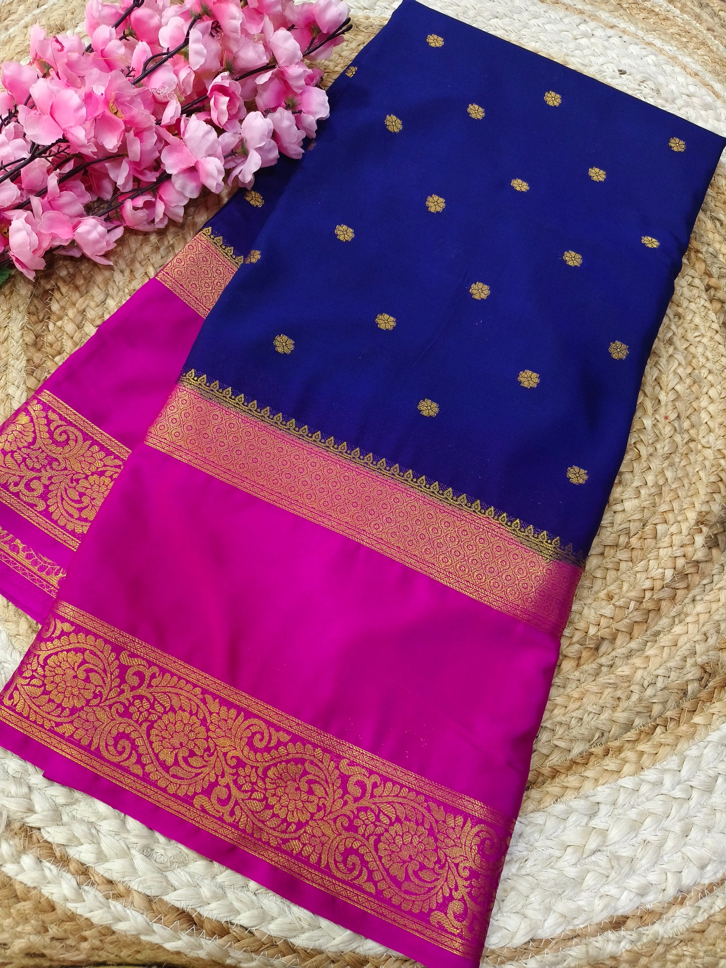 Purple with Pink semi Mysore crepe silk saree