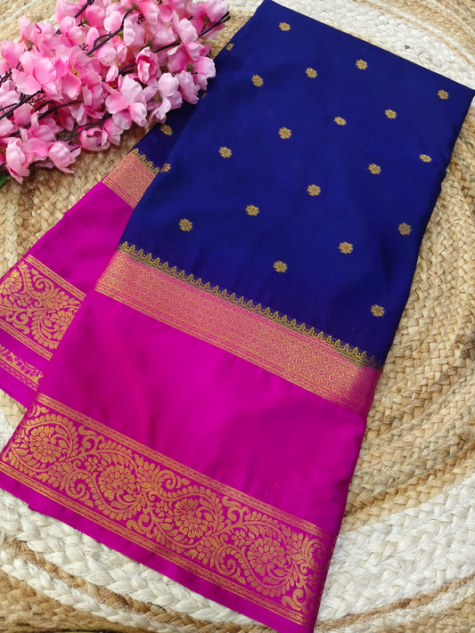 Purple with Pink semi Mysore crepe silk saree