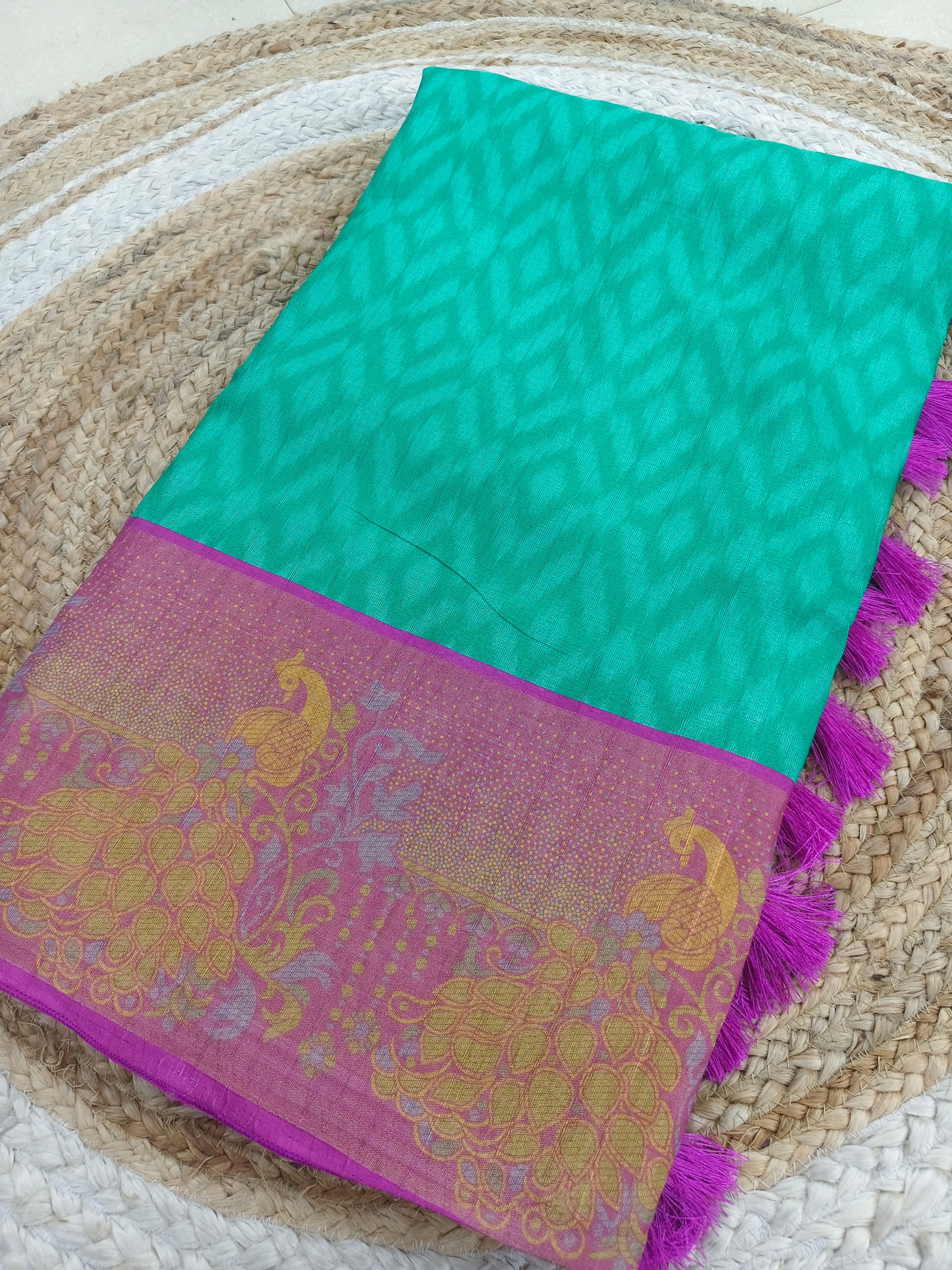 Sky blue with pink tusser silk saree