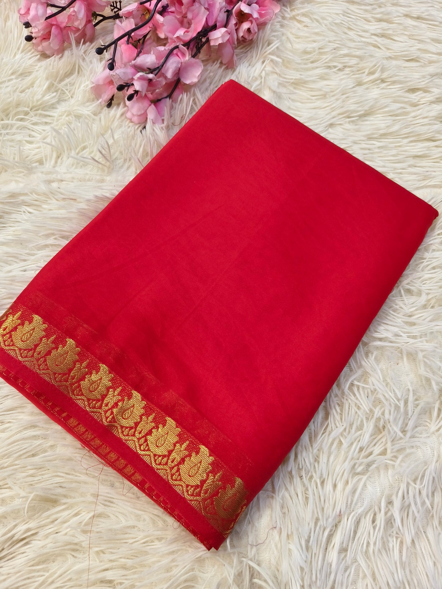 Red semi Mysore crepe silk saree