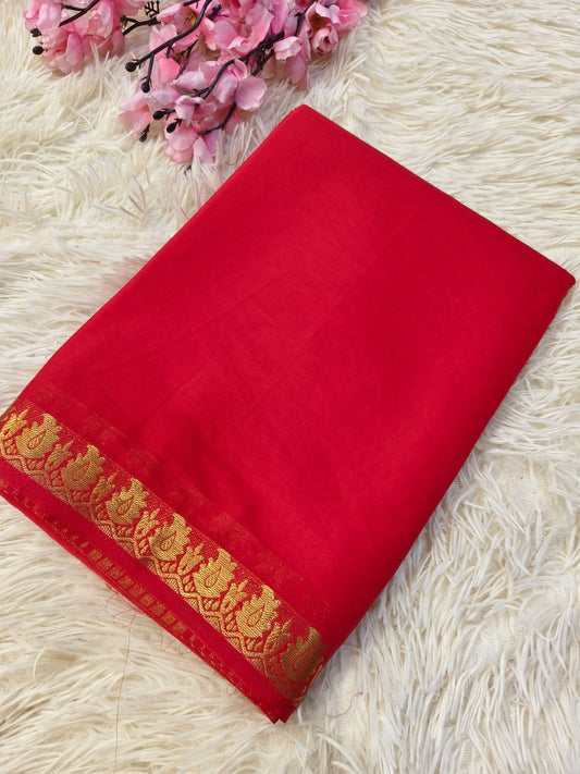 Red semi Mysore crepe silk saree