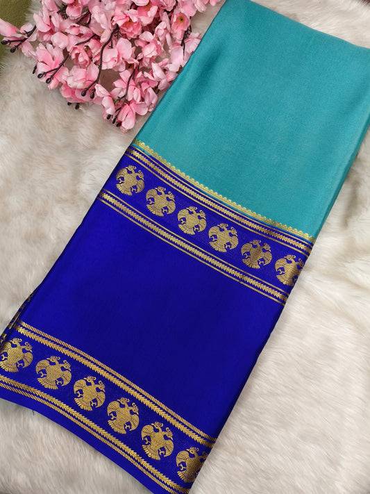 Rama blue pure crepe silk saree